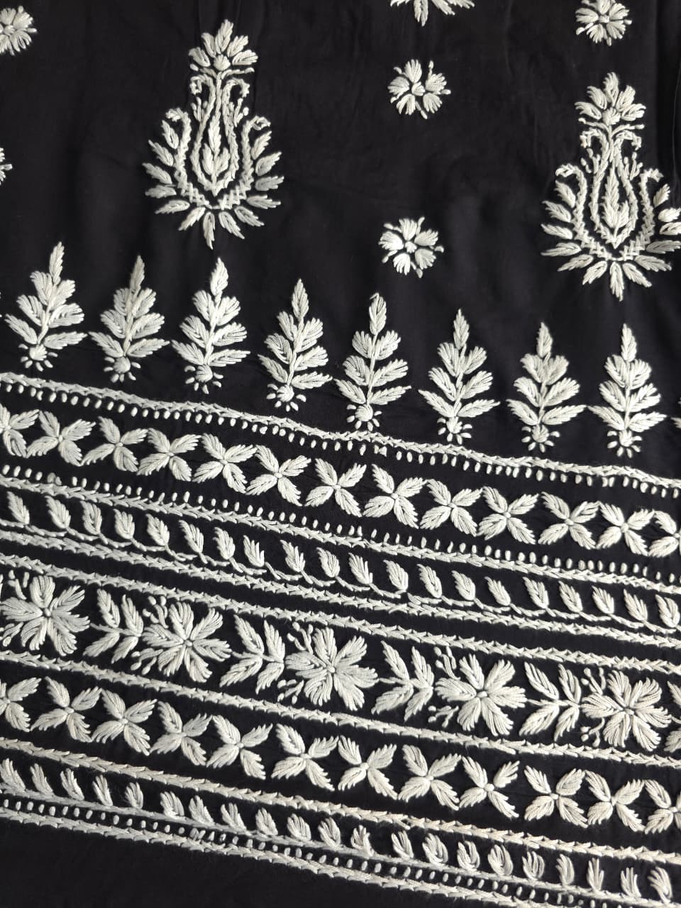 Black Soft Modal Kurta Fabric with chikankari