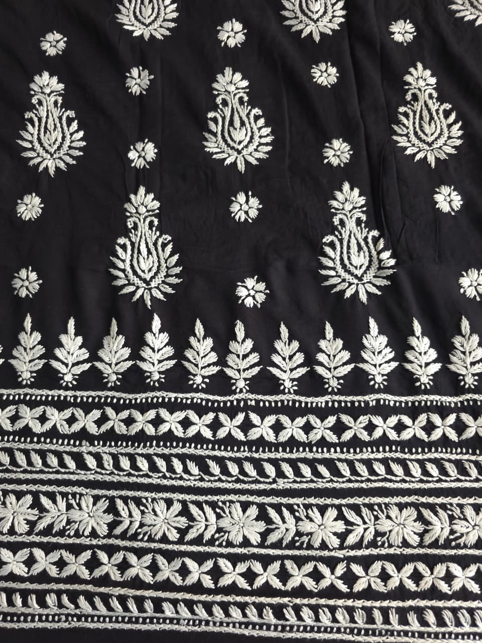 Black Soft Modal Kurta Fabric with chikankari