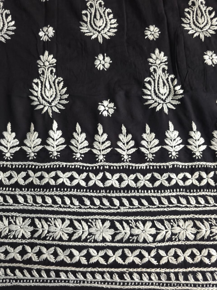 Image of Black Soft Modal Kurta Fabric with chikankari