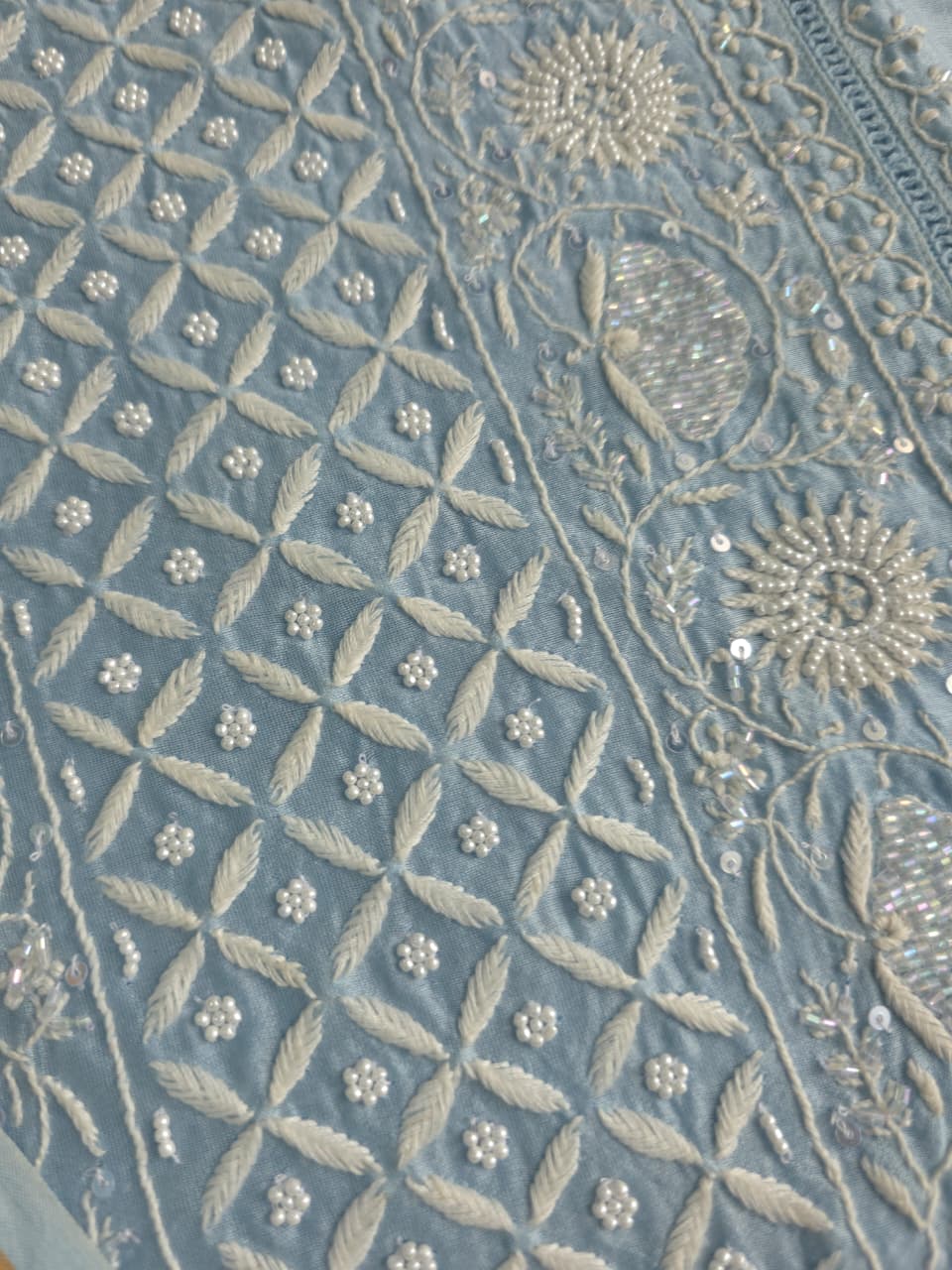 Powder Blue chanderi Silk Kurta dupatta with heavy embellishments