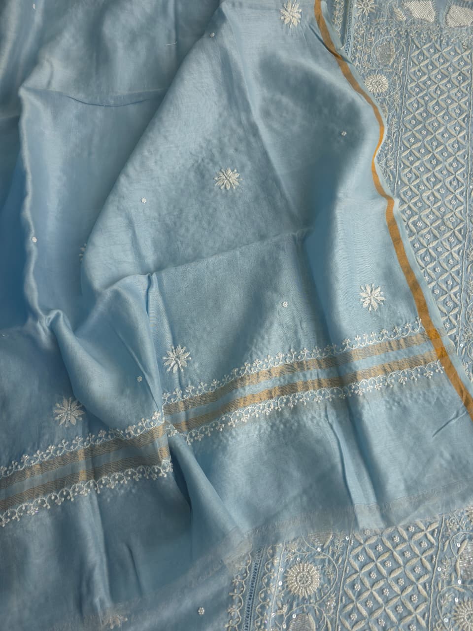 Powder Blue chanderi Silk Kurta dupatta with heavy embellishments