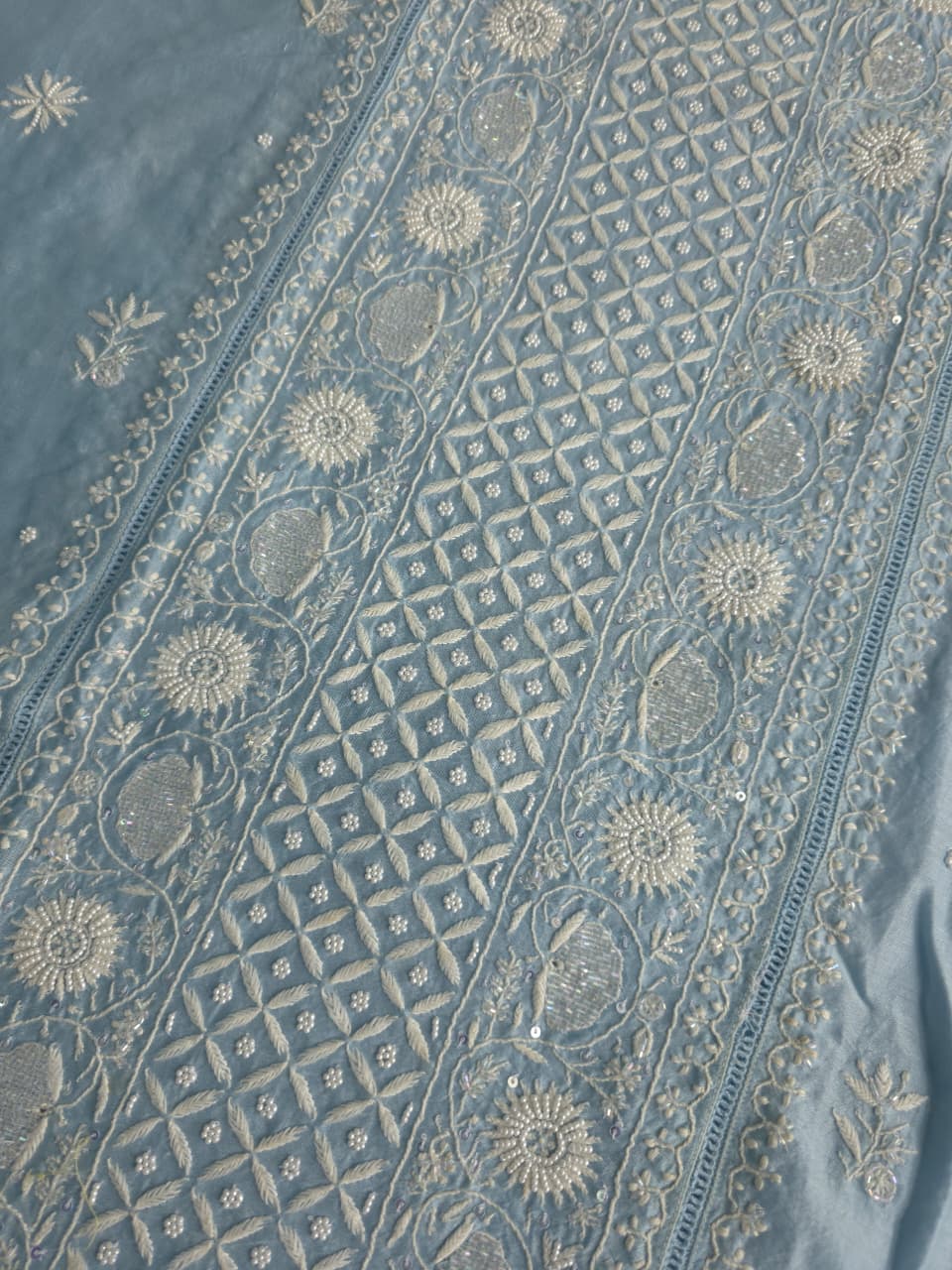 Powder Blue chanderi Silk Kurta dupatta with heavy embellishments