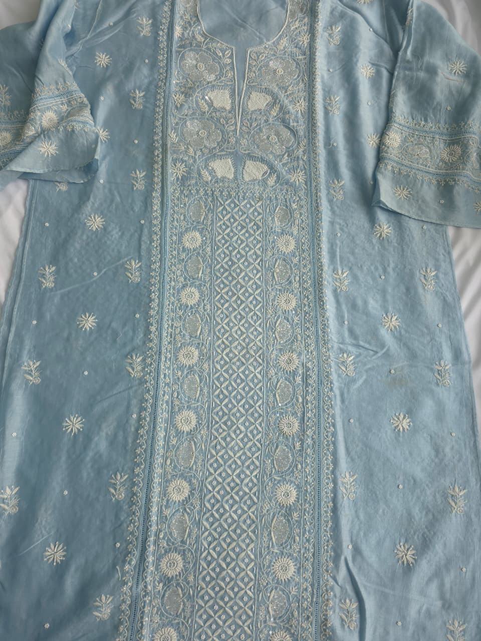 Powder Blue chanderi Silk Kurta dupatta with heavy embellishments