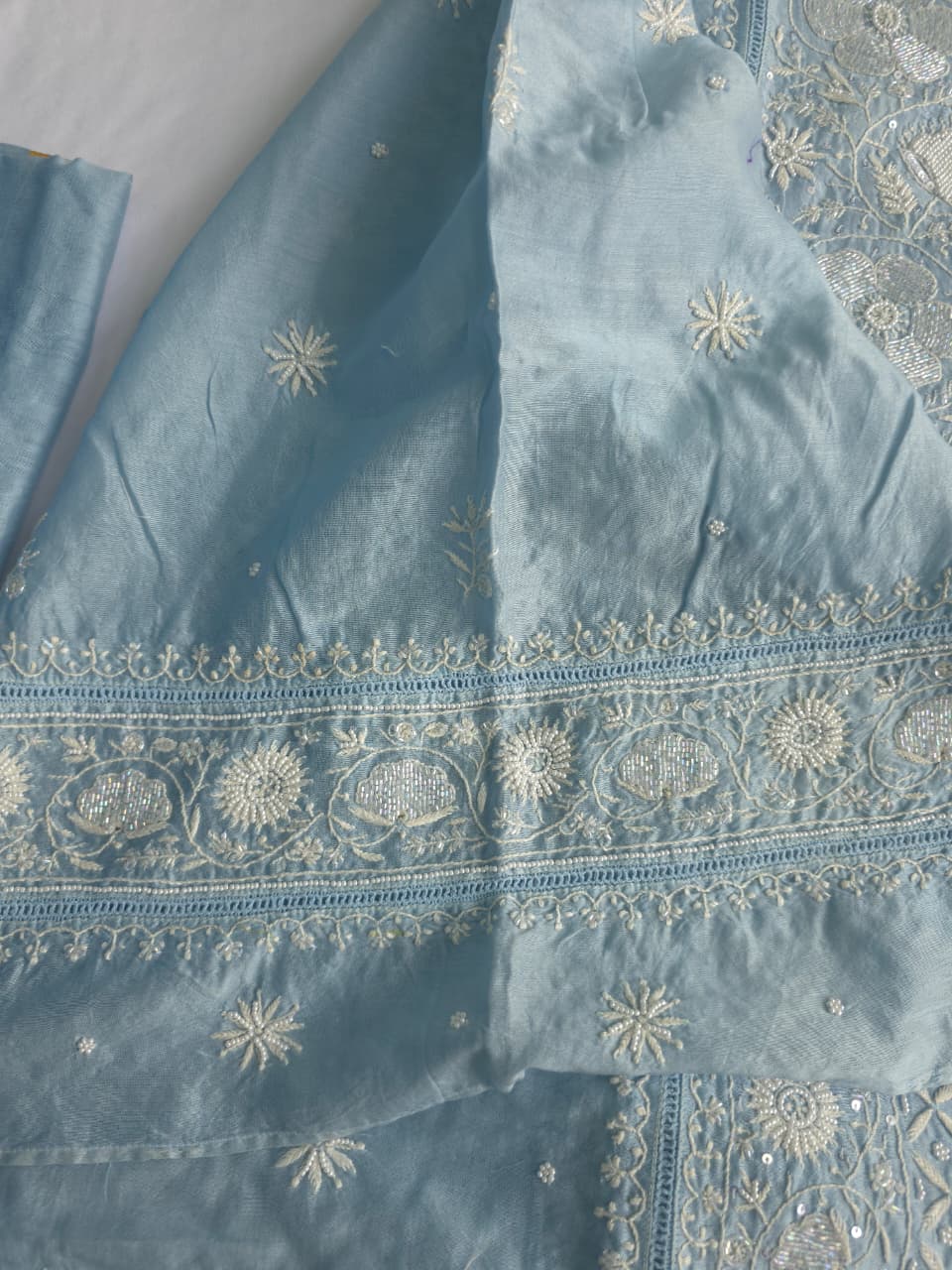 Powder Blue chanderi Silk Kurta dupatta with heavy embellishments