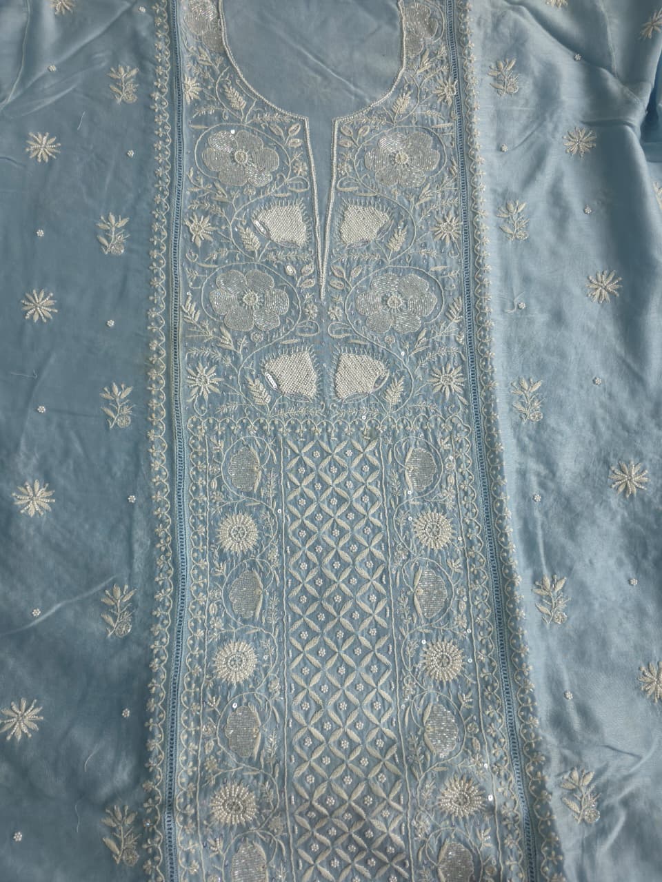 Powder Blue chanderi Silk Kurta dupatta with heavy embellishments
