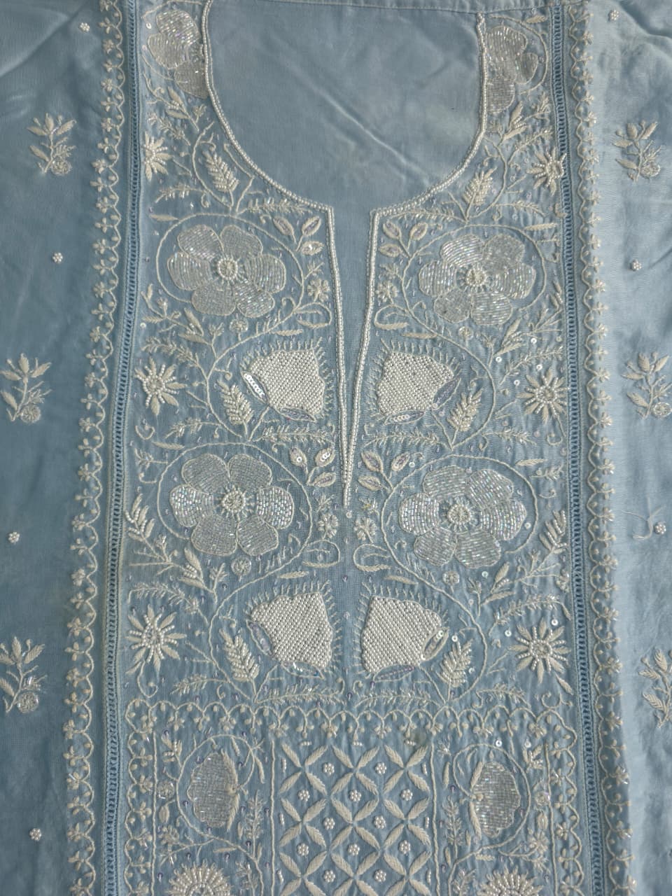 Powder Blue chanderi Silk Kurta dupatta with heavy embellishments