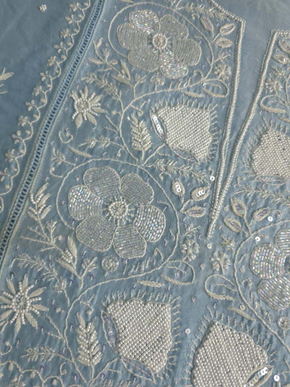 Powder Blue chanderi Silk Kurta dupatta with heavy embellishments