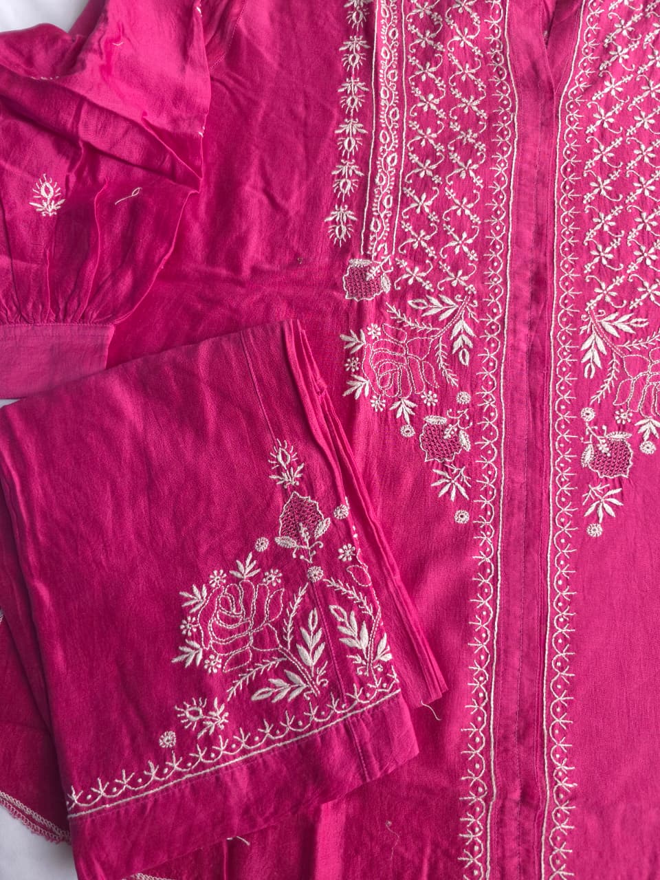 Soft Chanderi Silk Co ord set with fine chikankari only