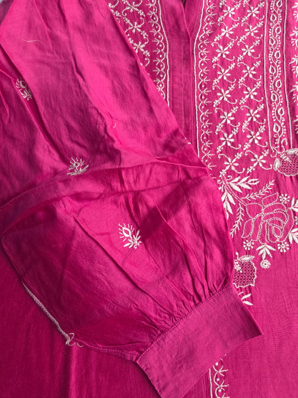 Soft Chanderi Silk Co ord set with fine chikankari only