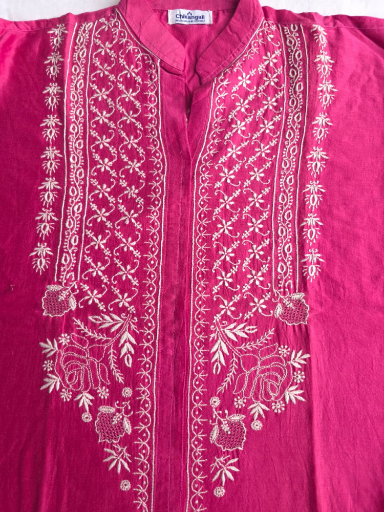 Image of Soft Chanderi Silk Co ord set with fine chikankari only