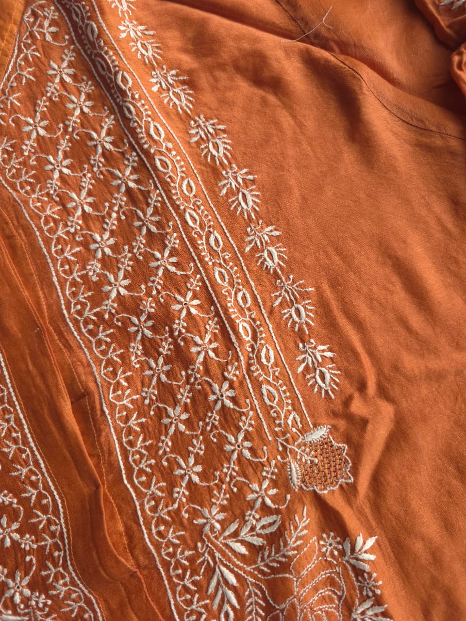 Soft Chanderi Silk semistithced co ord set with fine chikankari only