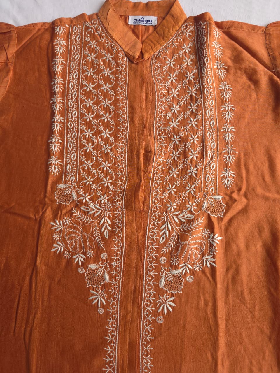 Soft Chanderi Silk semistithced co ord set with fine chikankari only