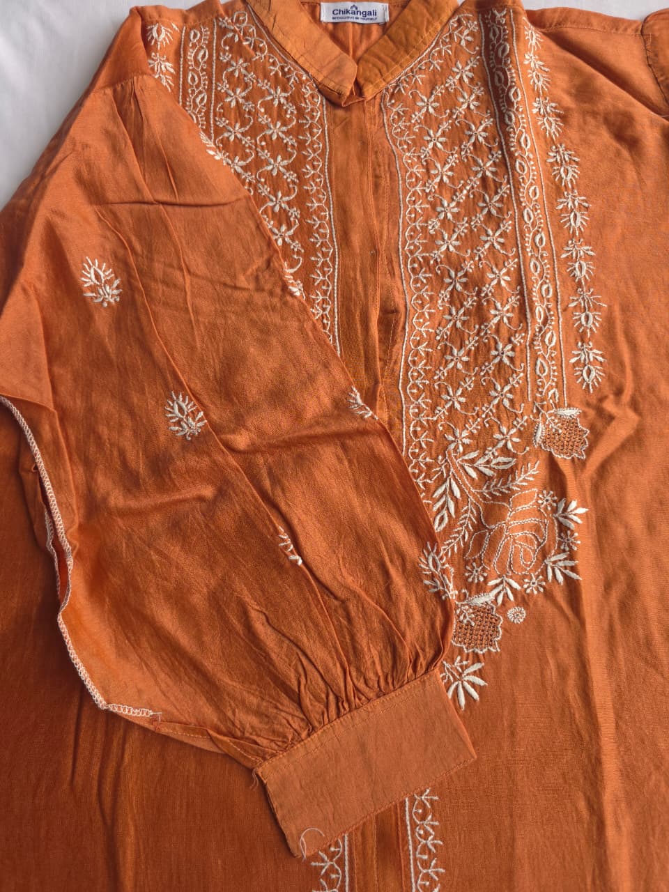 Soft Chanderi Silk semistithced co ord set with fine chikankari only