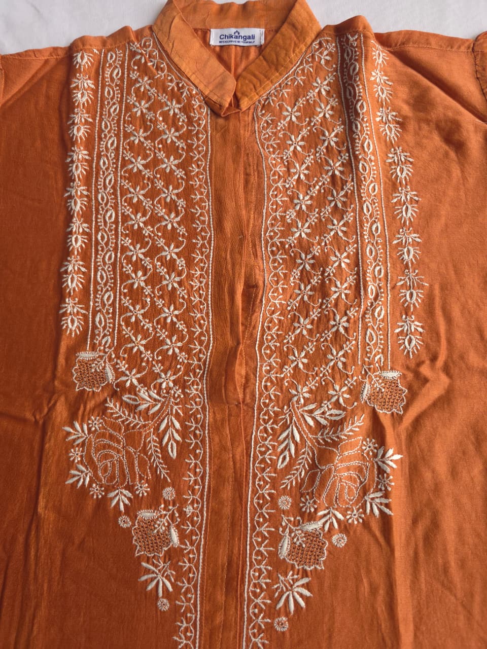 Soft Chanderi Silk semistithced co ord set with fine chikankari only