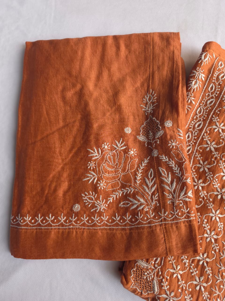 Soft Chanderi Silk semistithced co ord set with fine chikankari only