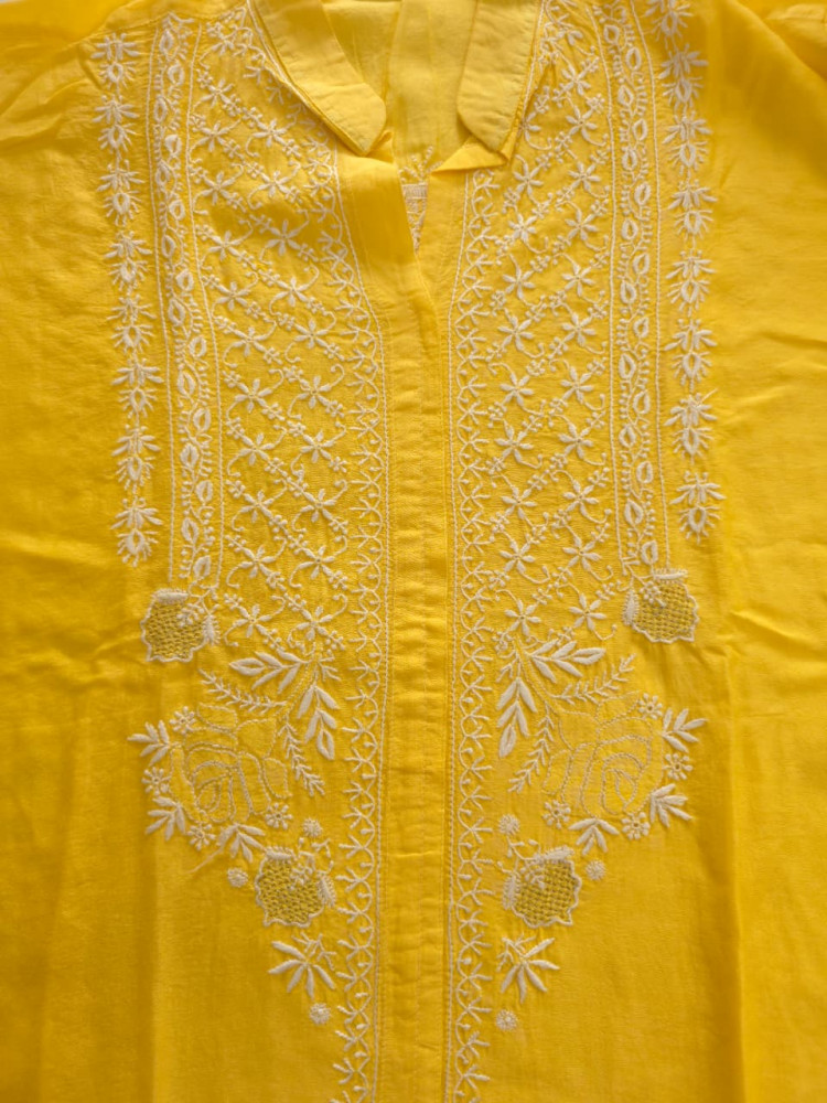 Image of Soft Chanderi silk semistitched co ord set with fine chikankari only