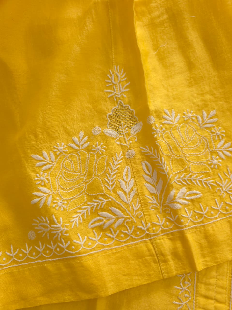 Soft Chanderi silk semistitched co ord set with fine chikankari only