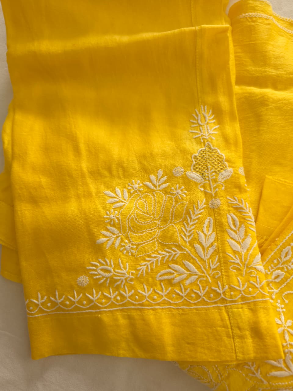 Soft Chanderi silk semistitched co ord set with fine chikankari only