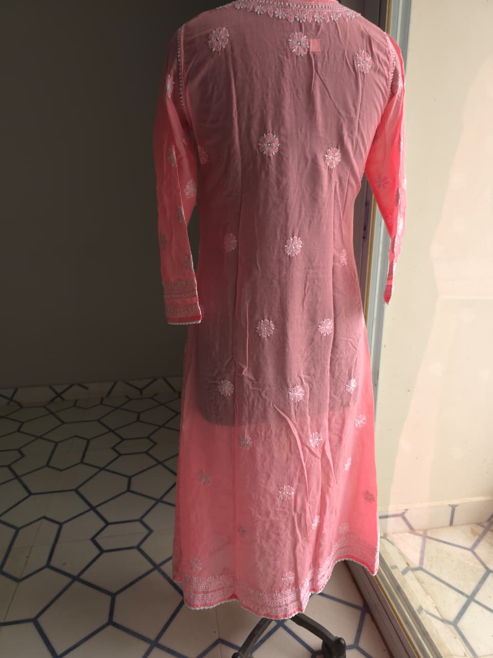 Carrot color A line soft cotton Angarkha with Chikankari