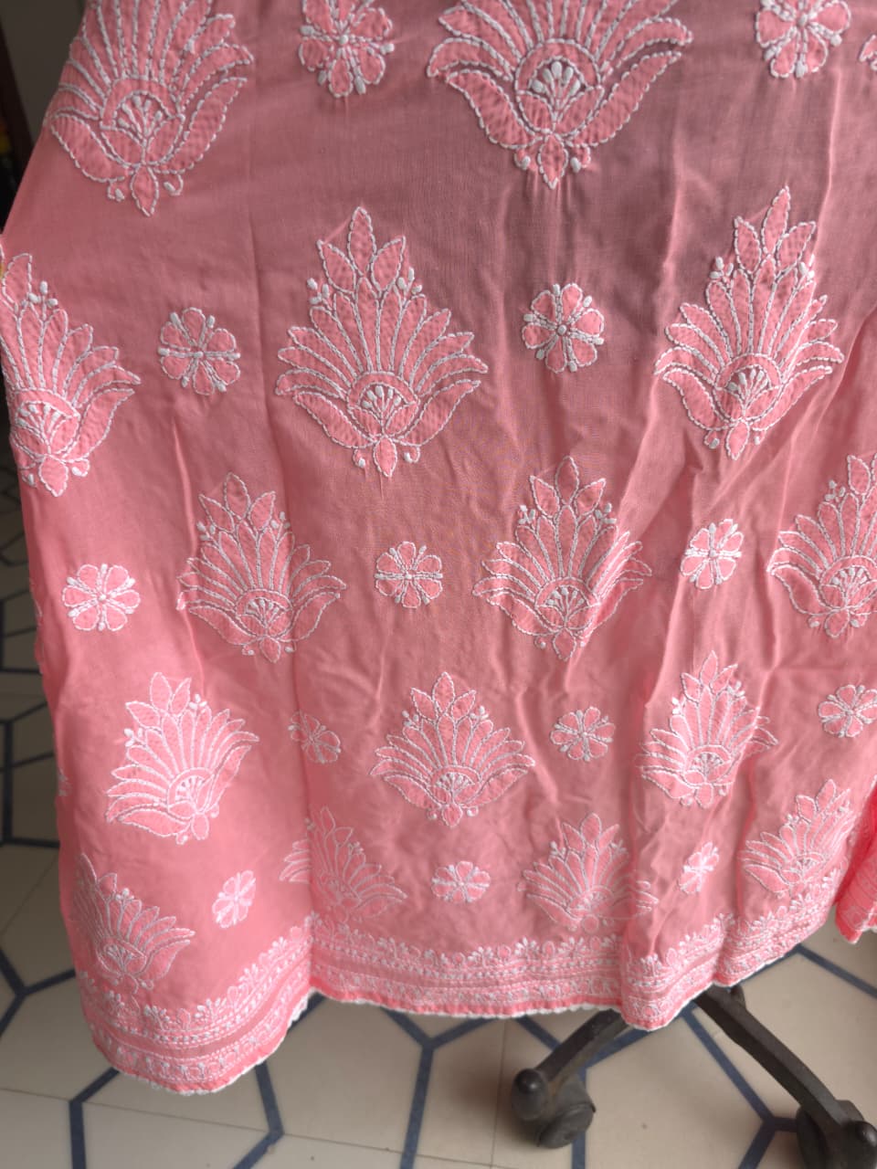 Carrot color A line soft cotton Angarkha with Chikankari