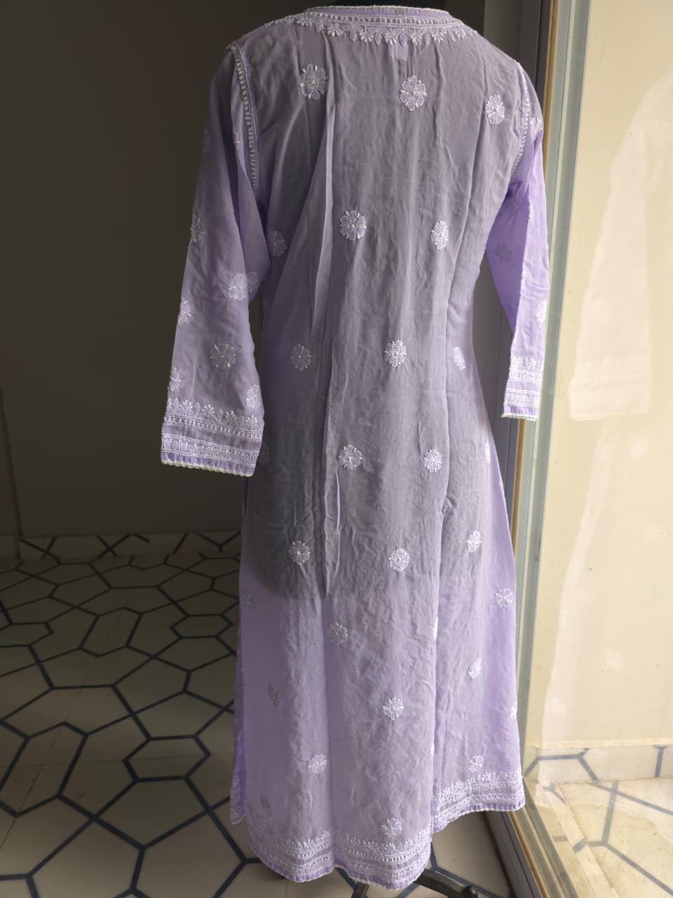 Lavender A line soft cotton angarkha with chikankari