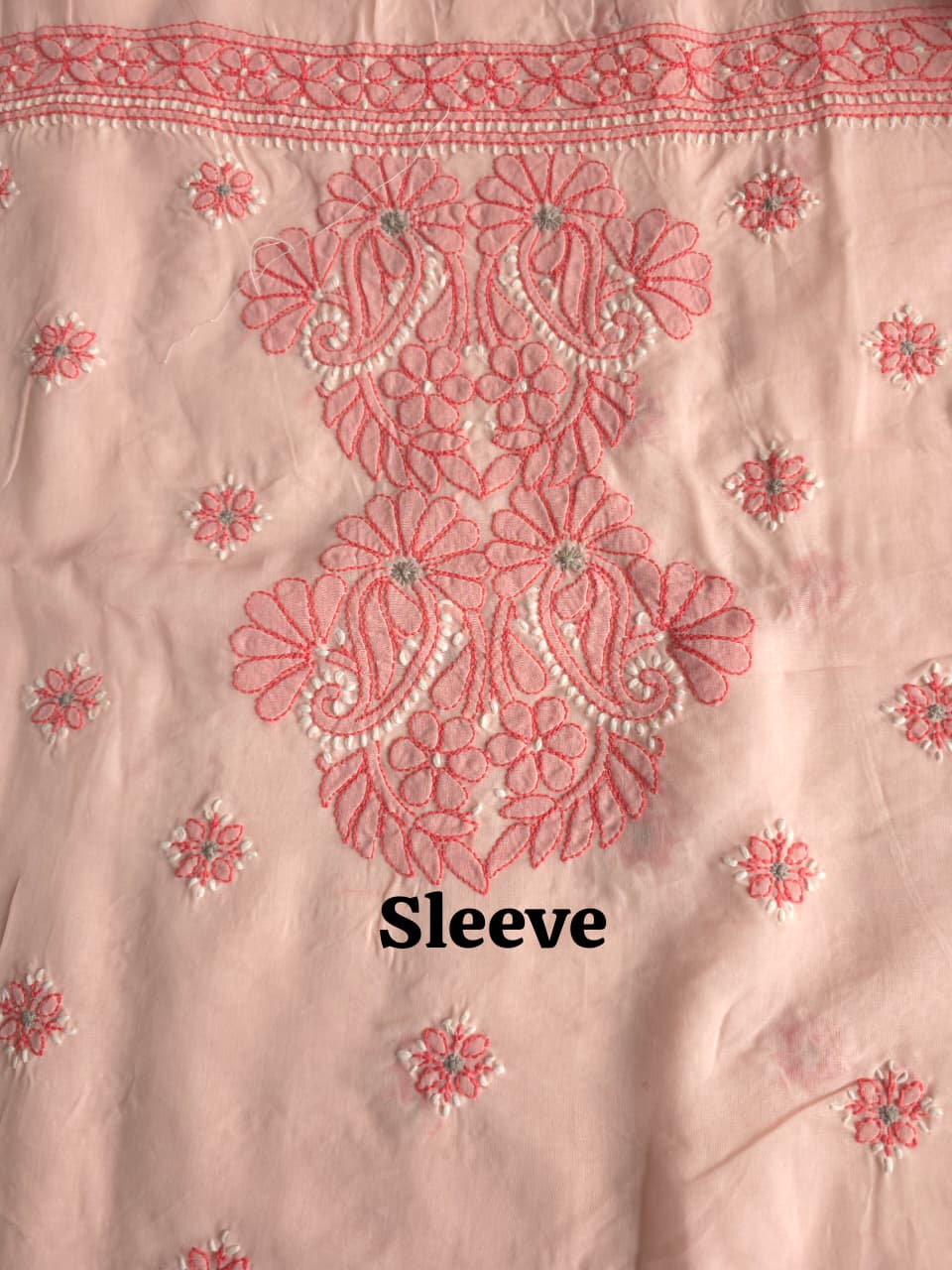 Peachish Pink Premium Cotton full set with contrast handwork