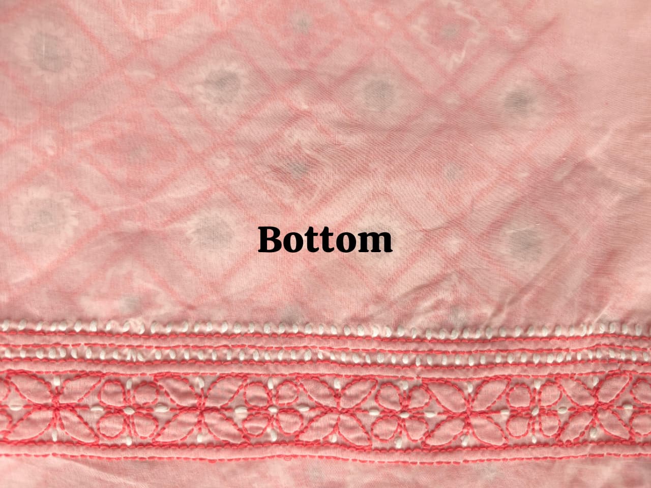 Peachish Pink Premium Cotton full set with contrast handwork