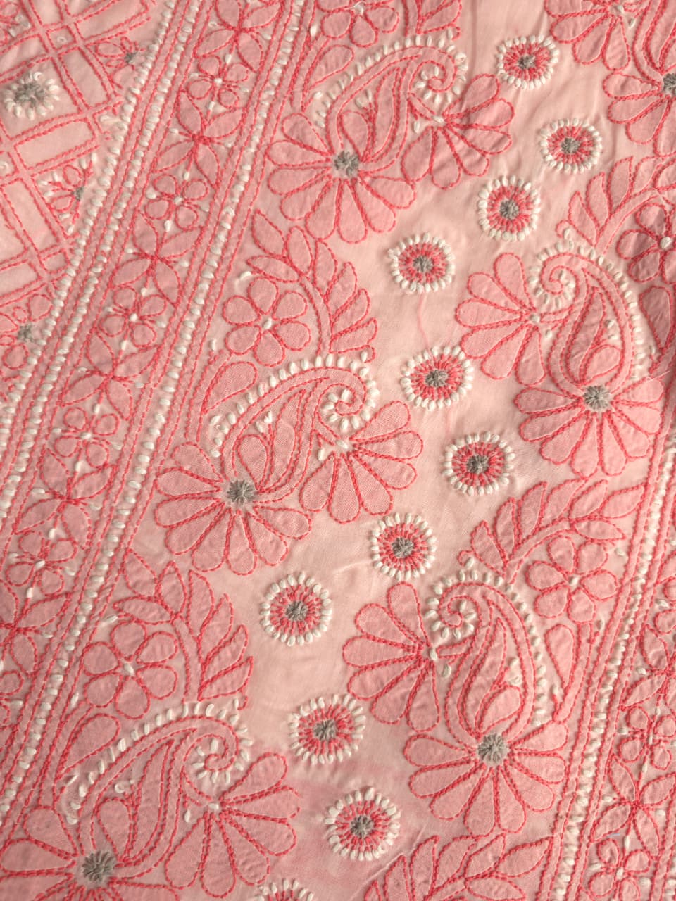 Peachish Pink Premium Cotton full set with contrast handwork