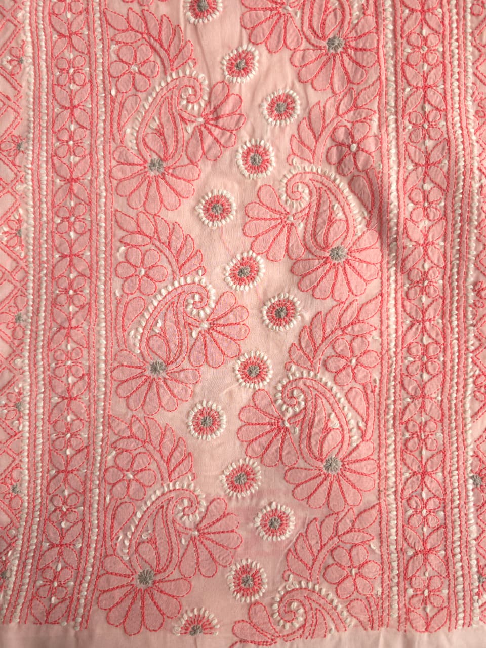 Peachish Pink Premium Cotton full set with contrast handwork