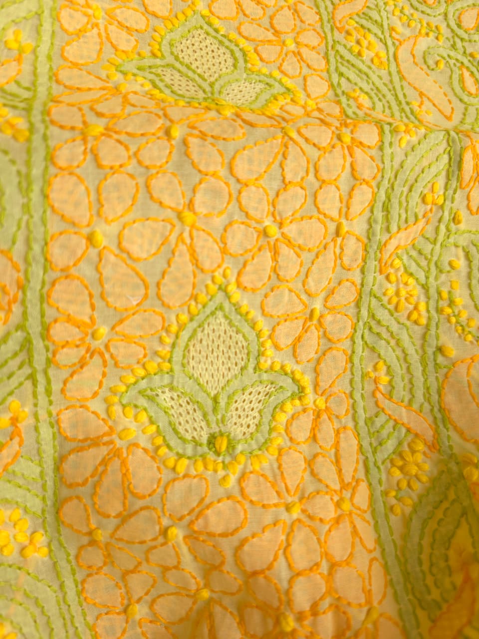 Bright Lemon yellow premium Cotton full set with COntrast chikankari