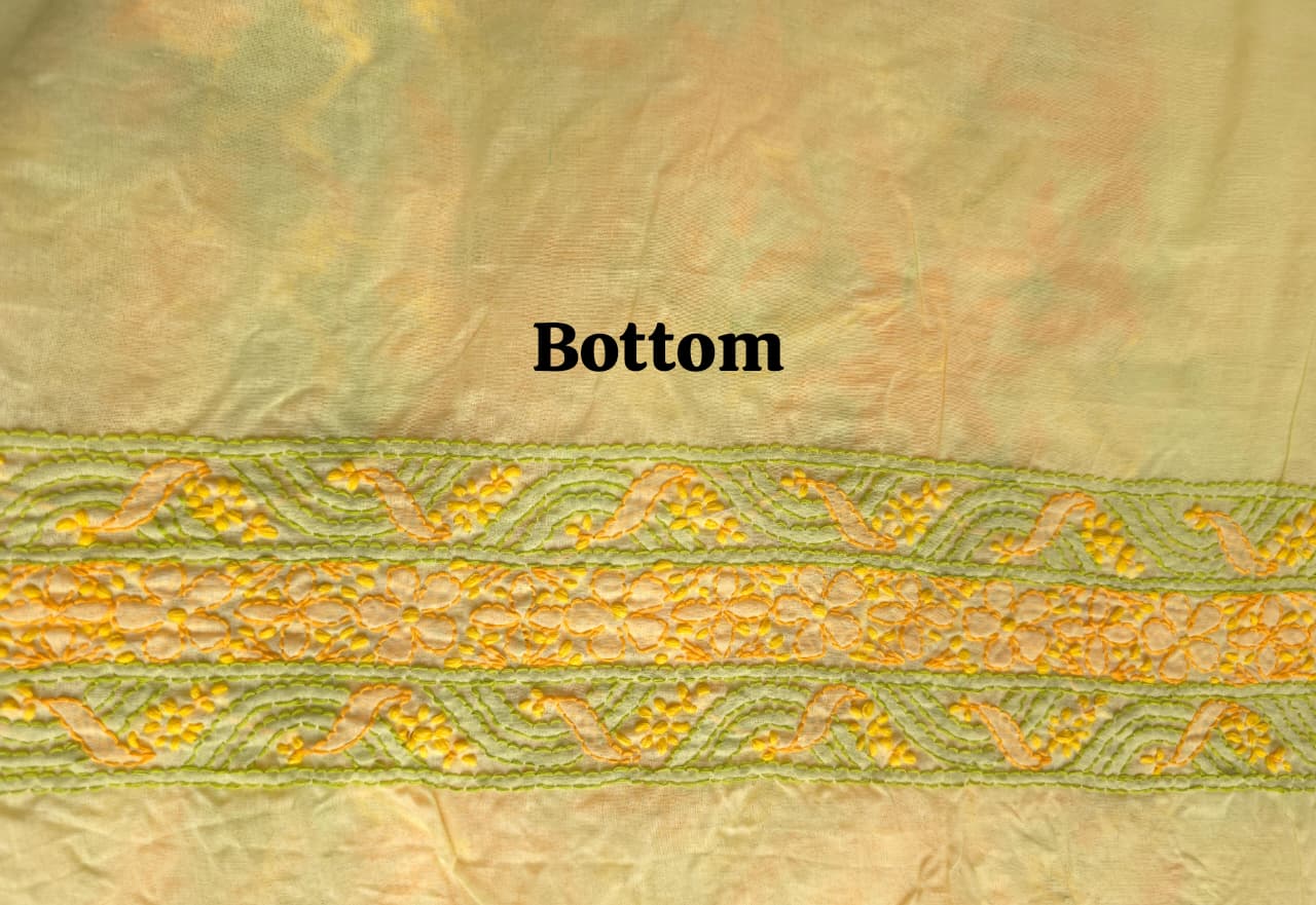 Bright Lemon yellow premium Cotton full set with COntrast chikankari