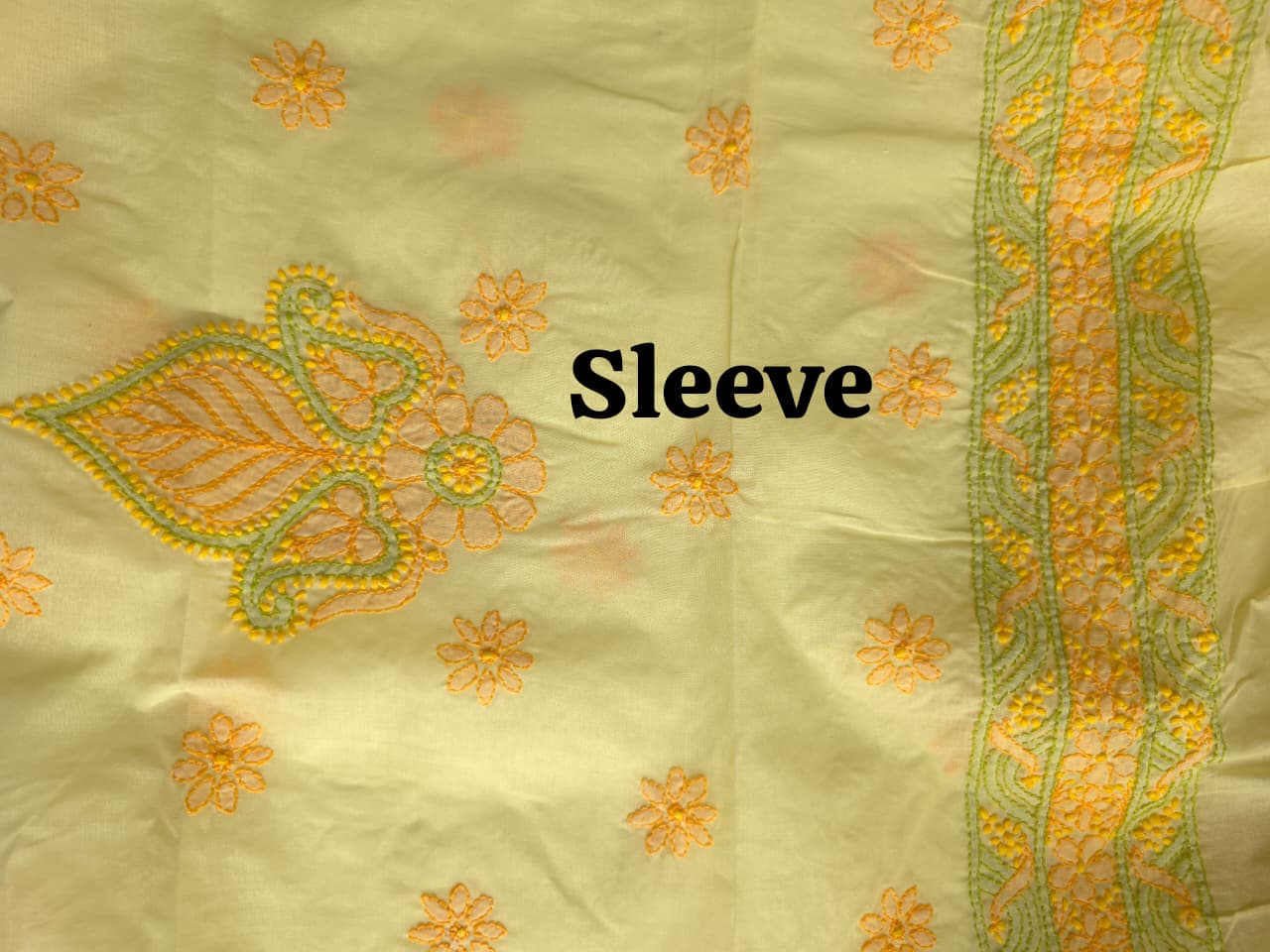 Bright Lemon yellow premium Cotton full set with COntrast chikankari