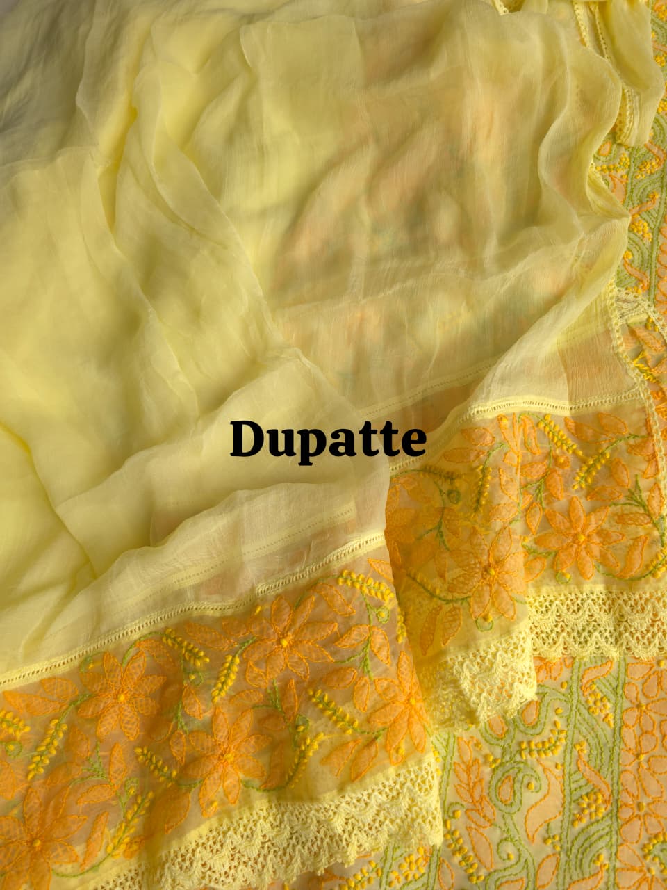 Bright Lemon yellow premium Cotton full set with COntrast chikankari