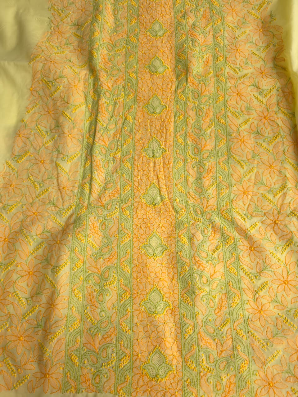Bright Lemon yellow premium Cotton full set with COntrast chikankari