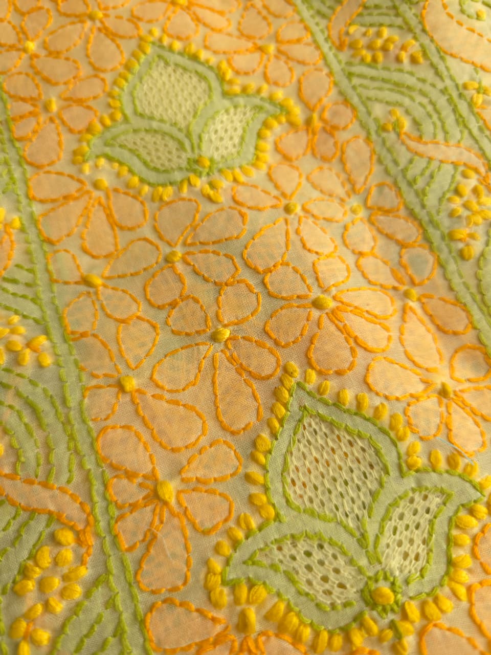 Bright Lemon yellow premium Cotton full set with COntrast chikankari