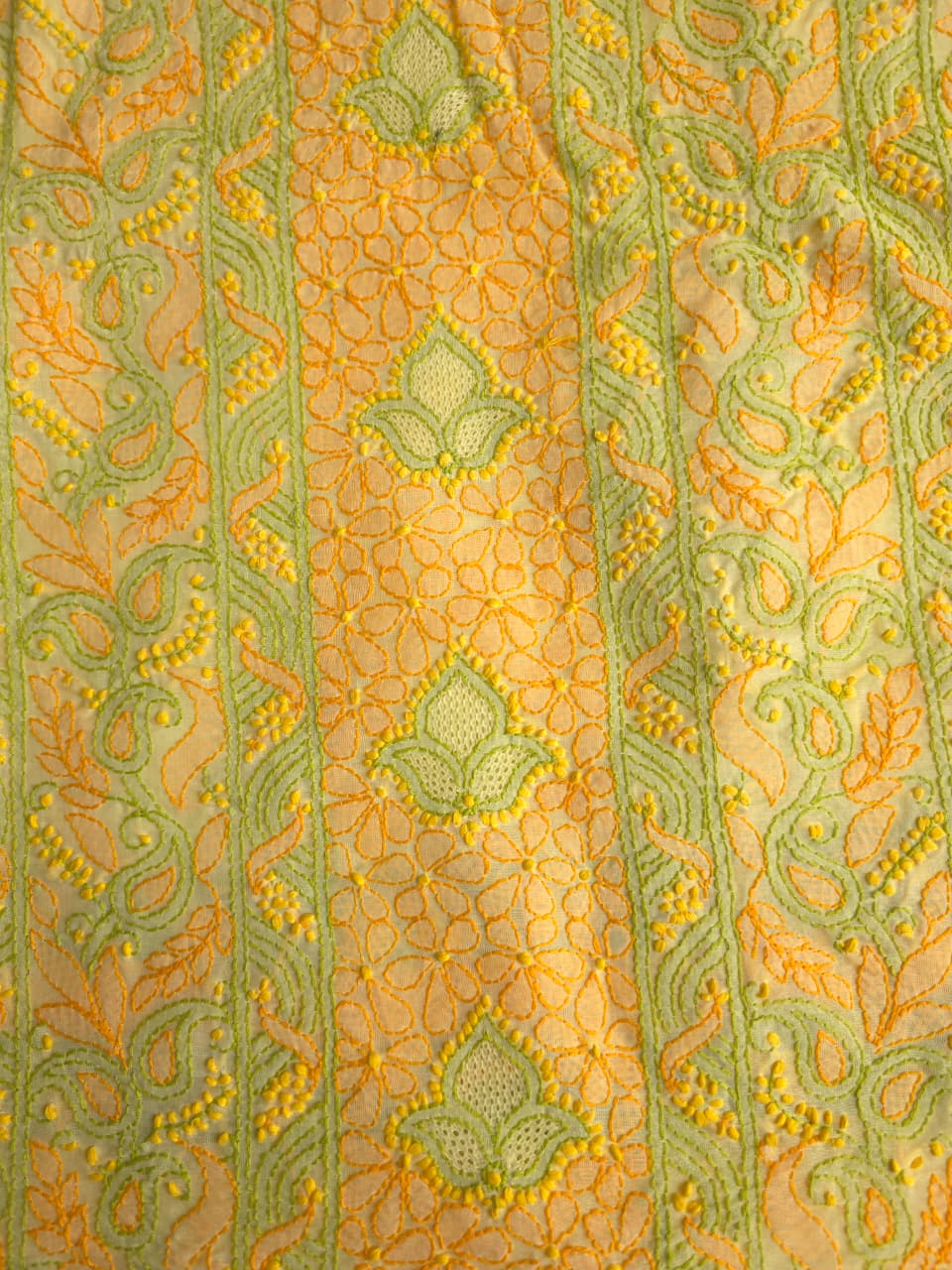 Bright Lemon yellow premium Cotton full set with COntrast chikankari