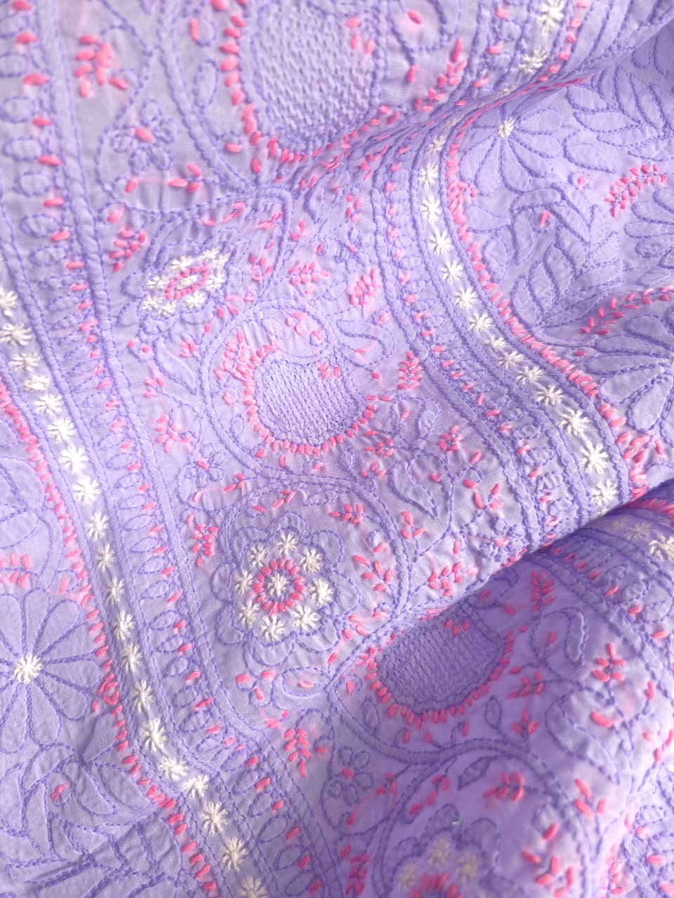 Lavender Premium Cotton Full set with fine handwork with designer dupatta