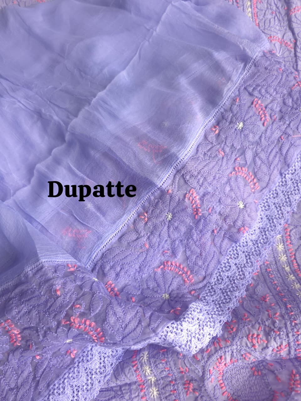 Lavender Premium Cotton Full set with fine handwork with designer dupatta