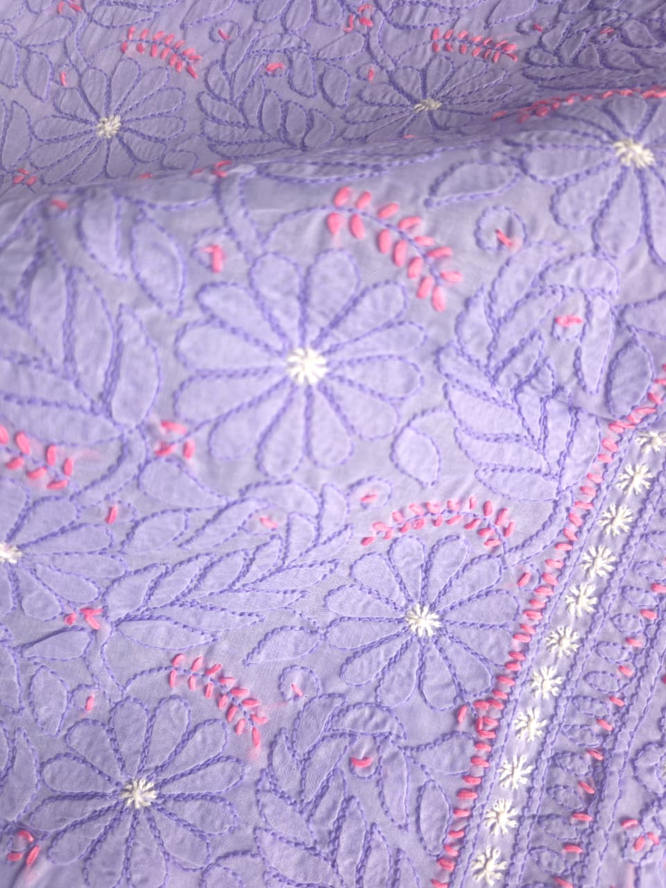 Lavender Premium Cotton Full set with fine handwork with designer dupatta