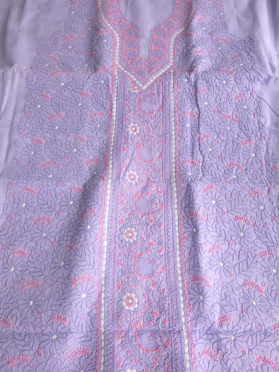 Lavender Premium Cotton Full set with fine handwork with designer dupatta