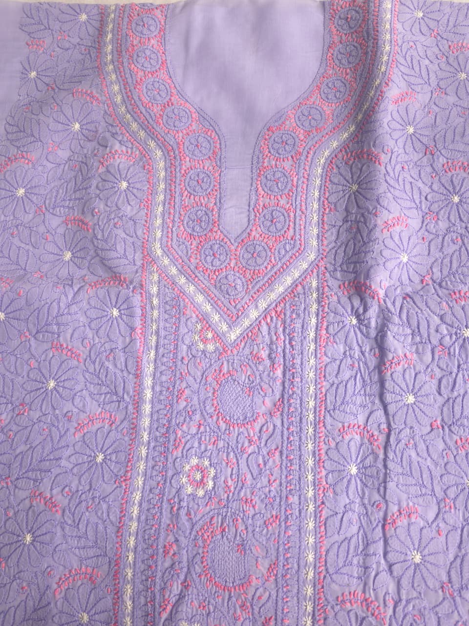 Lavender Premium Cotton Full set with fine handwork with designer dupatta