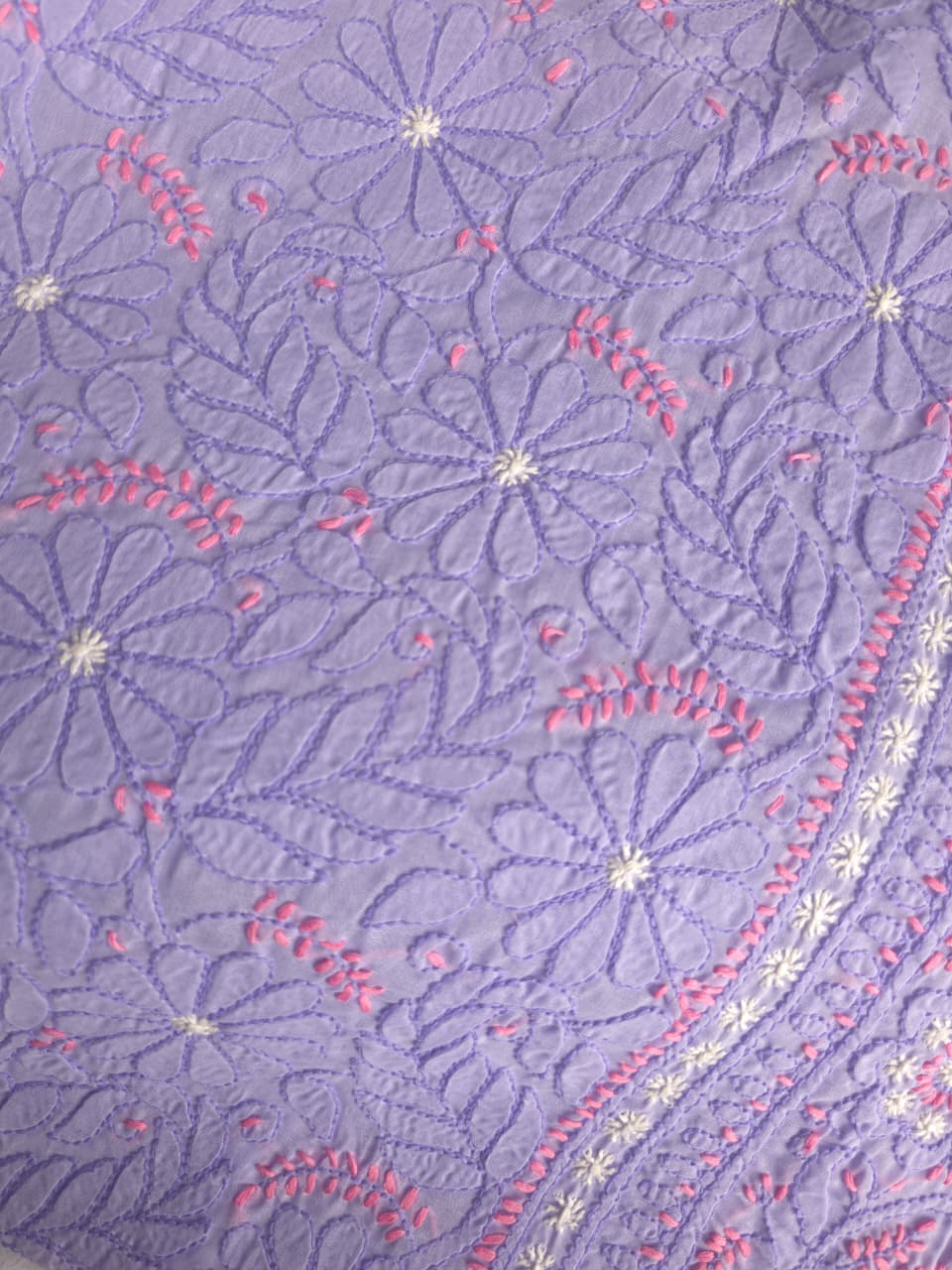 Lavender Premium Cotton Full set with fine handwork with designer dupatta