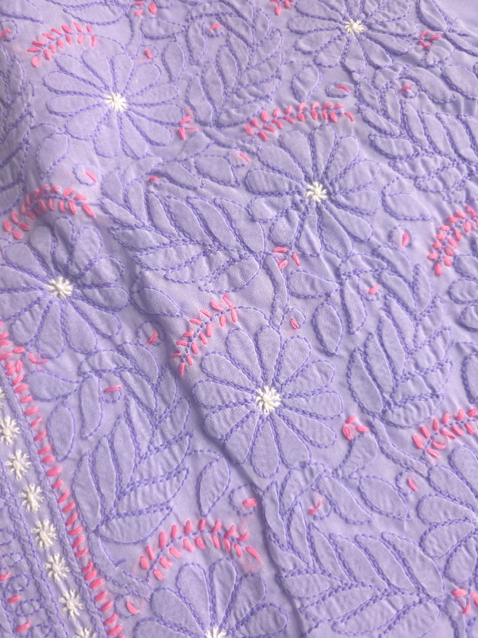 Lavender Premium Cotton Full set with fine handwork with designer dupatta