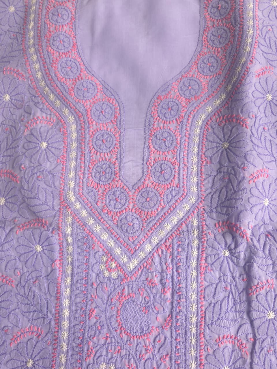 Lavender Premium Cotton Full set with fine handwork with designer dupatta