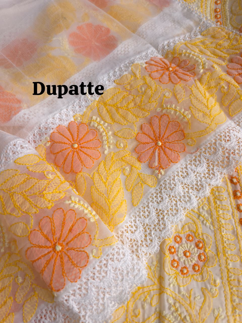 White Premium cotton set with Multicolored handwork and Designer Dupatta