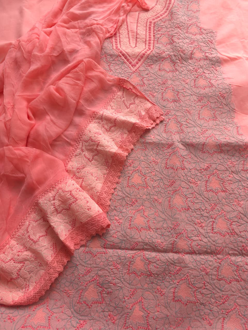 Carrot Pink color Premium cotton suit with designer dupatta
