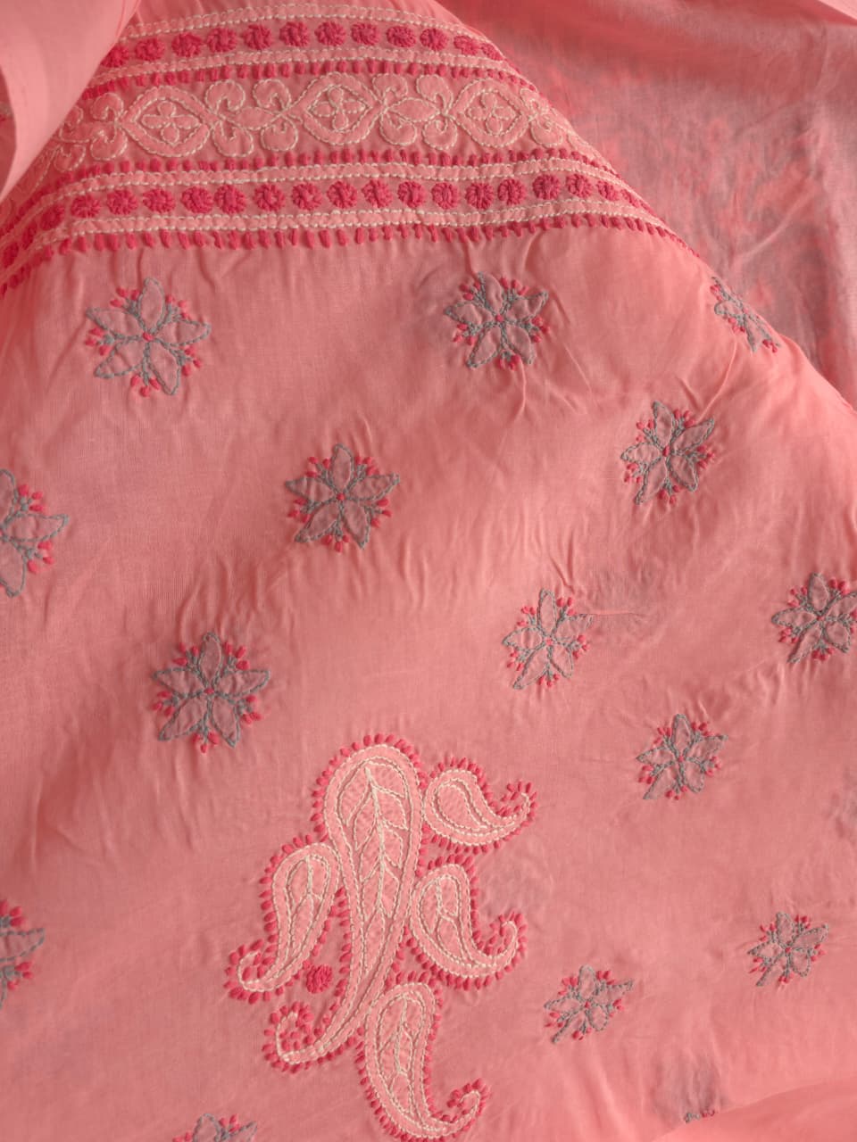 Carrot Pink color Premium cotton suit with designer dupatta