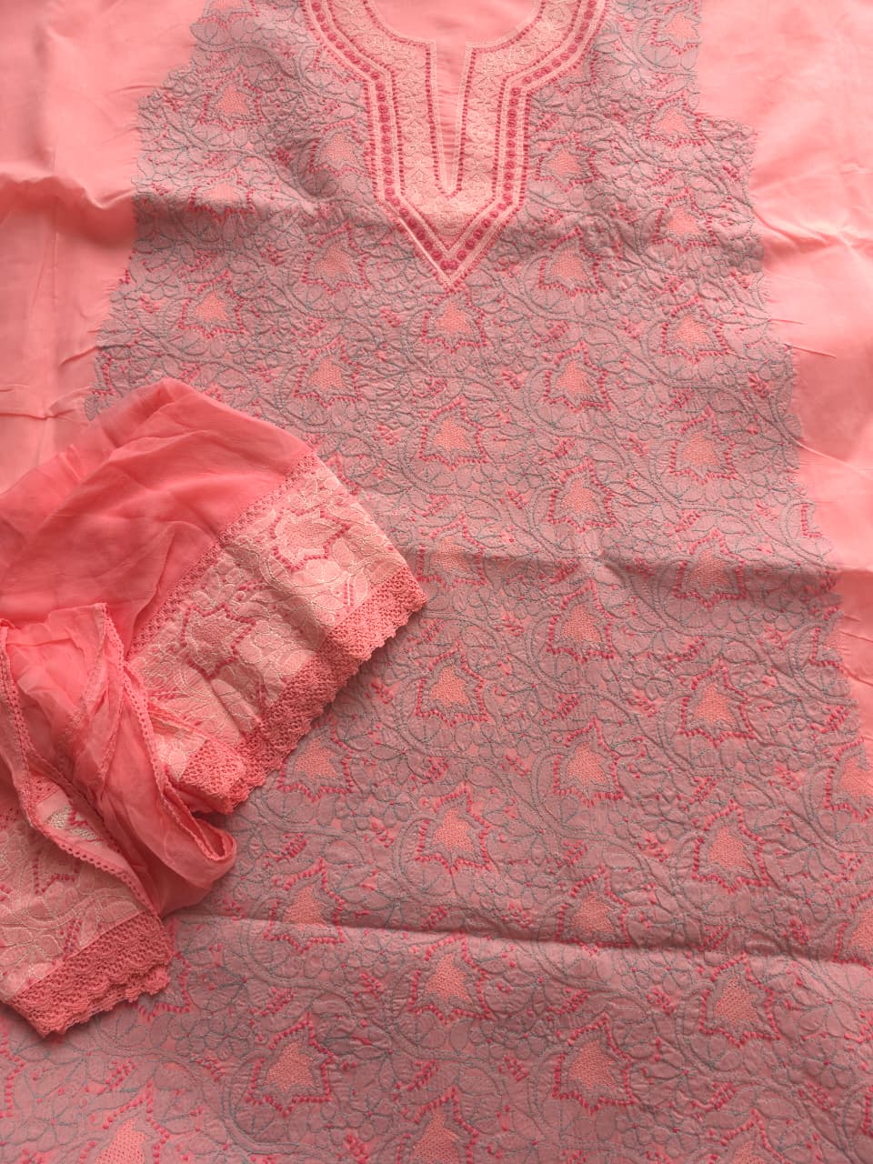 Carrot Pink color Premium cotton suit with designer dupatta