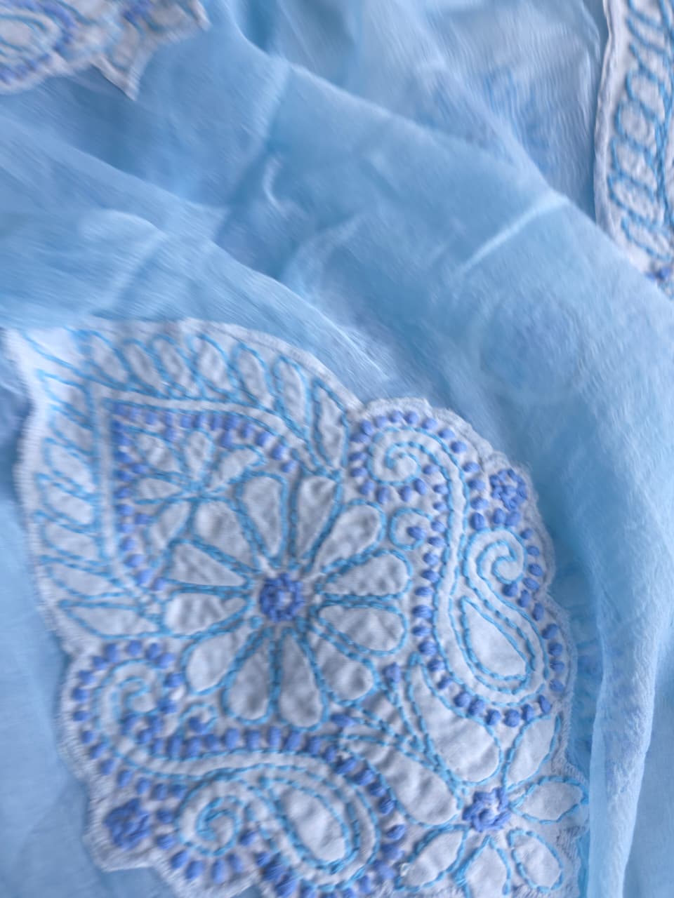 Blue cotton full suit with contrast fine chikankari and designer dupatta