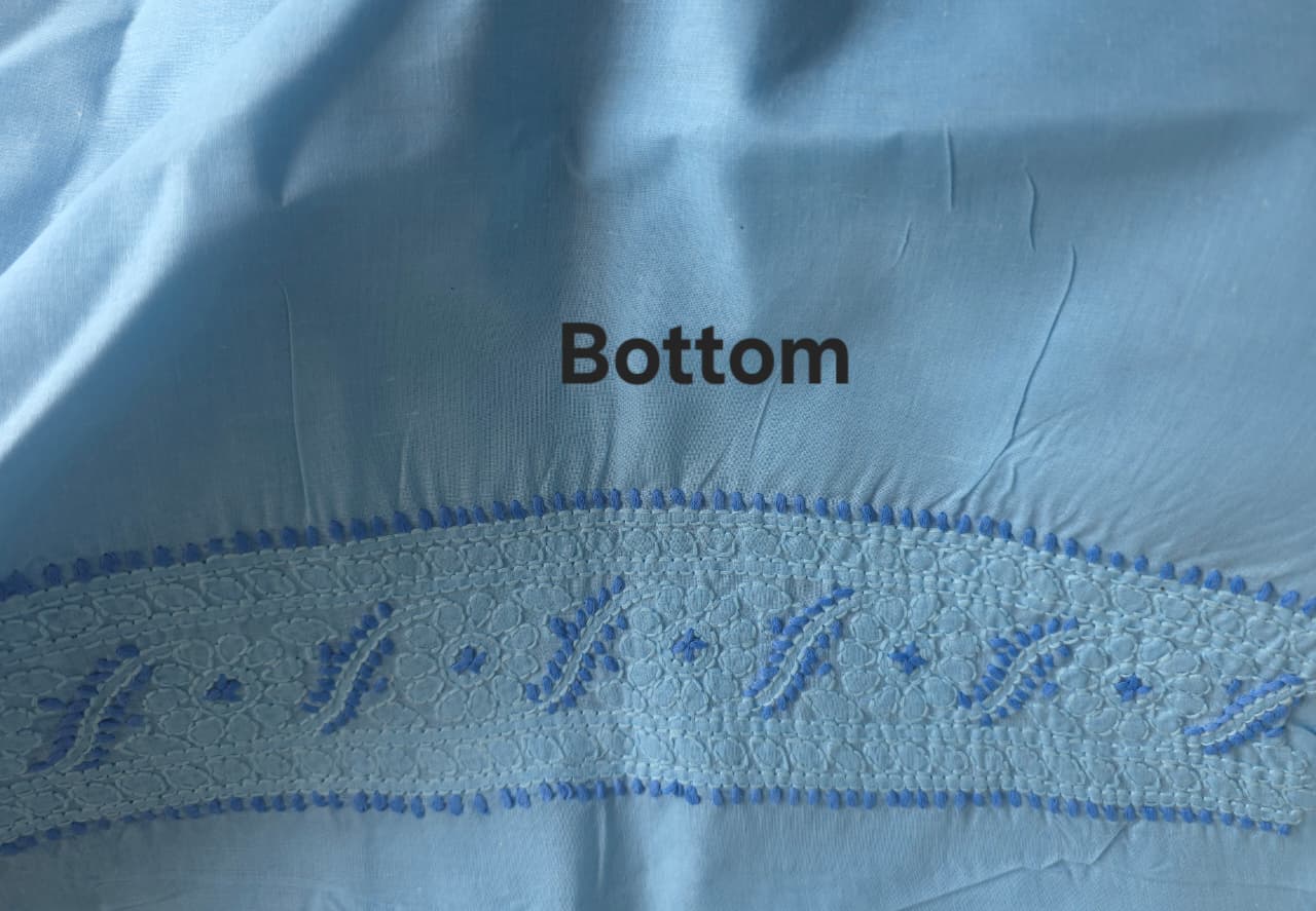 Blue cotton full suit with contrast fine chikankari and designer dupatta